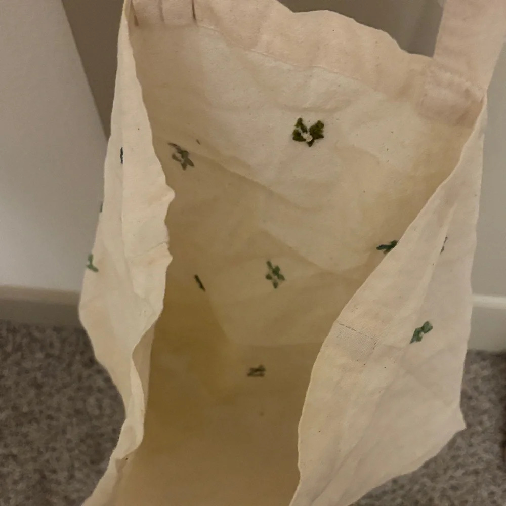 Floral Embroidered Cream Tote Bag - Picture 3 of 4